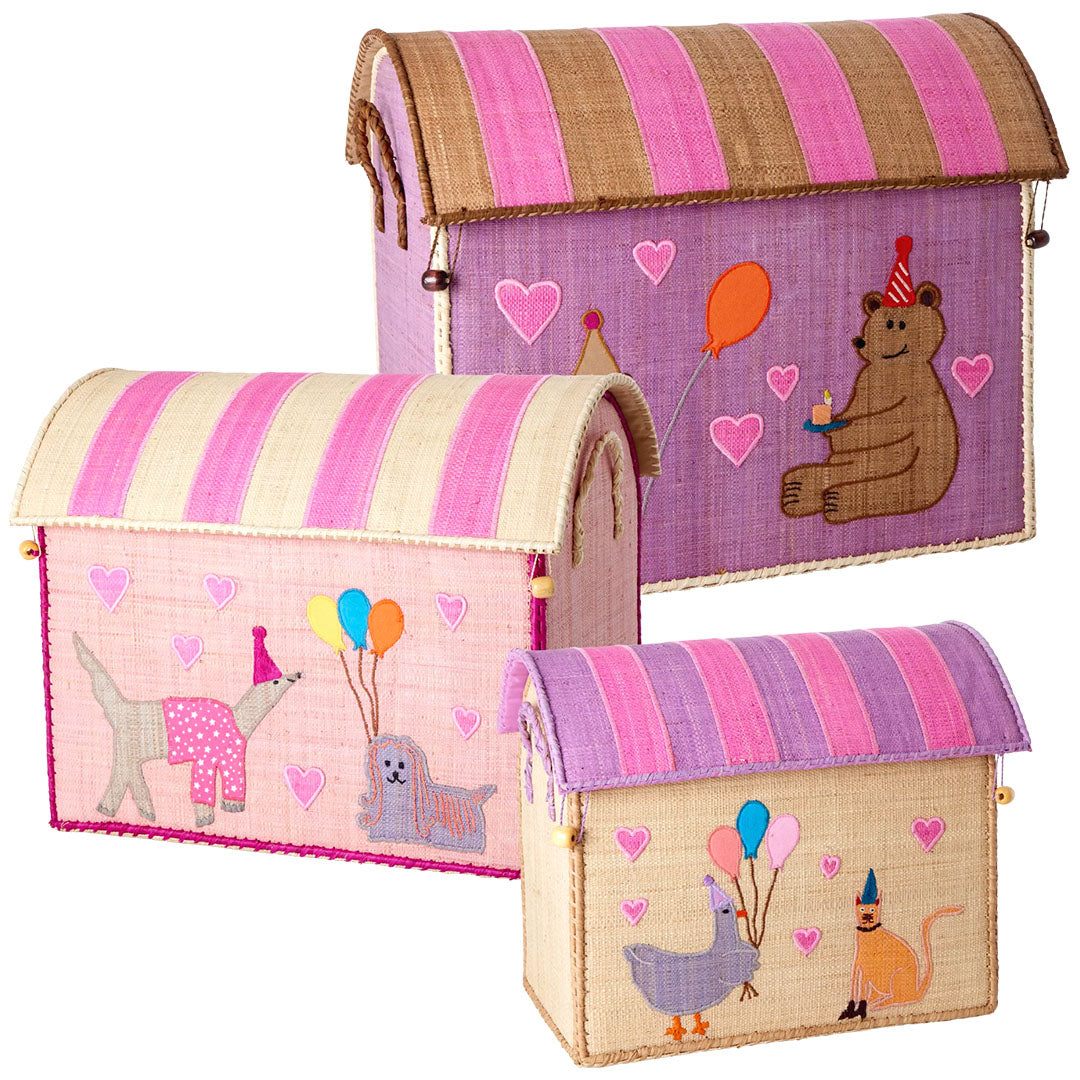 rice opbergmand raffia - party - roze - 3st | BSHOU-3ZPAI | 