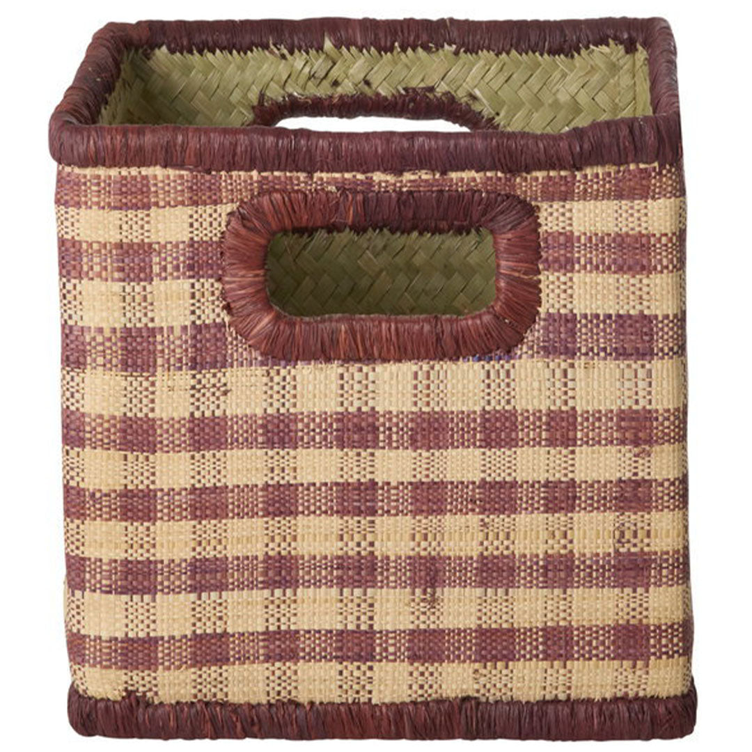 rice opbergmand raffia - brown checks - small | BSSTO-20BR | 