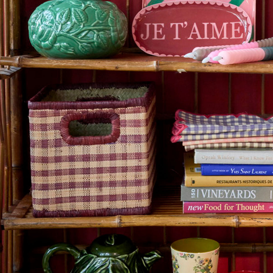 rice opbergmand raffia - brown checks - small | BSSTO-20BR | 3