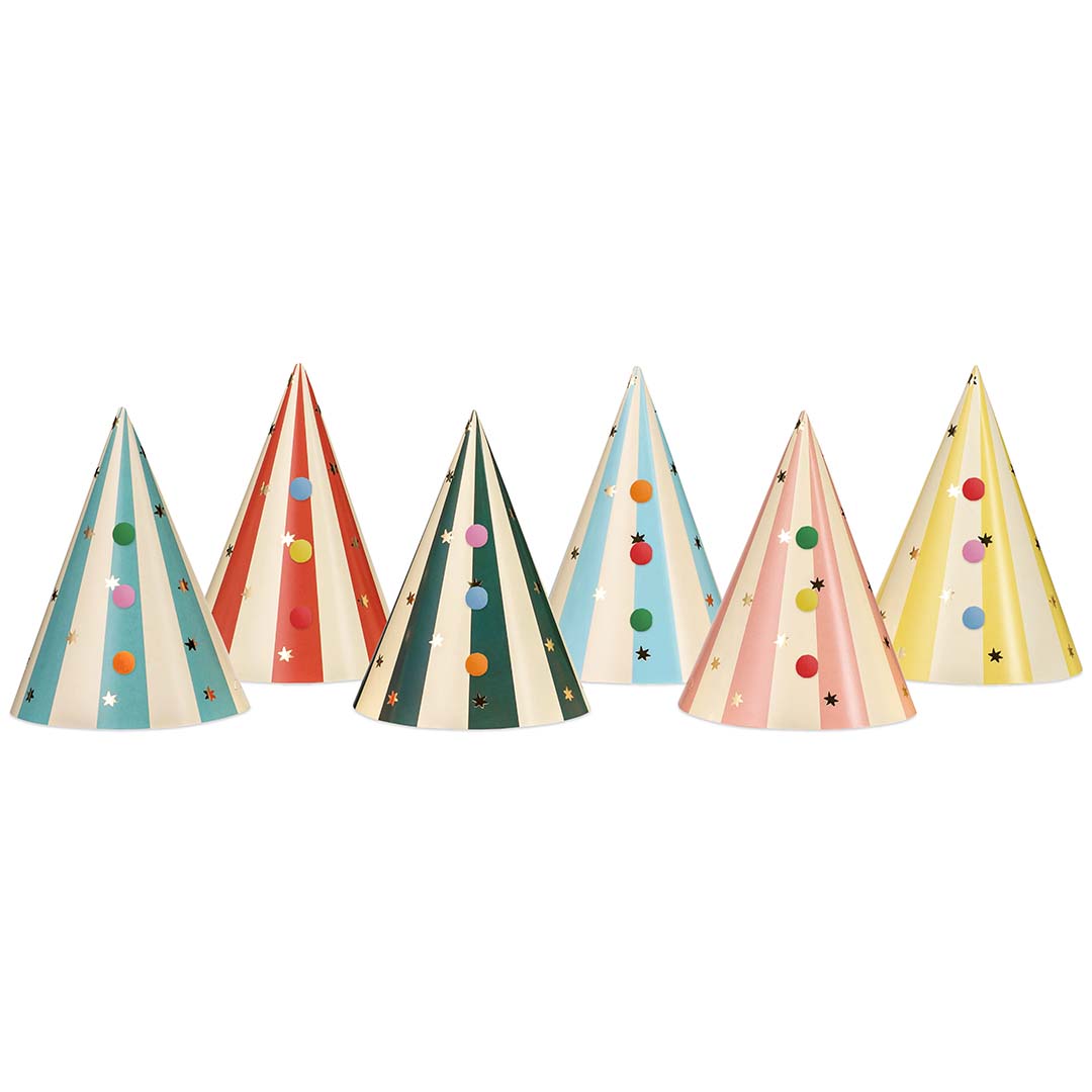 partydeco feesthoedjes - pompoms - 6st | CPP34 | 1