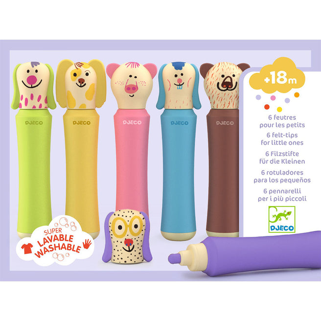 djeco viltstiften dieren - 6st | DJ09049 | 