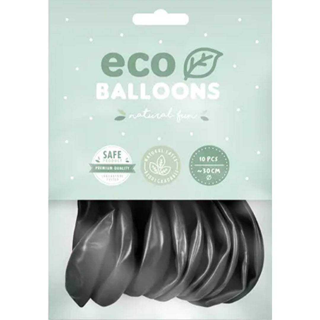 partydeco ballonnen metallic - zwart - 30 cm - 10st | ECO30M-010-10 | 2