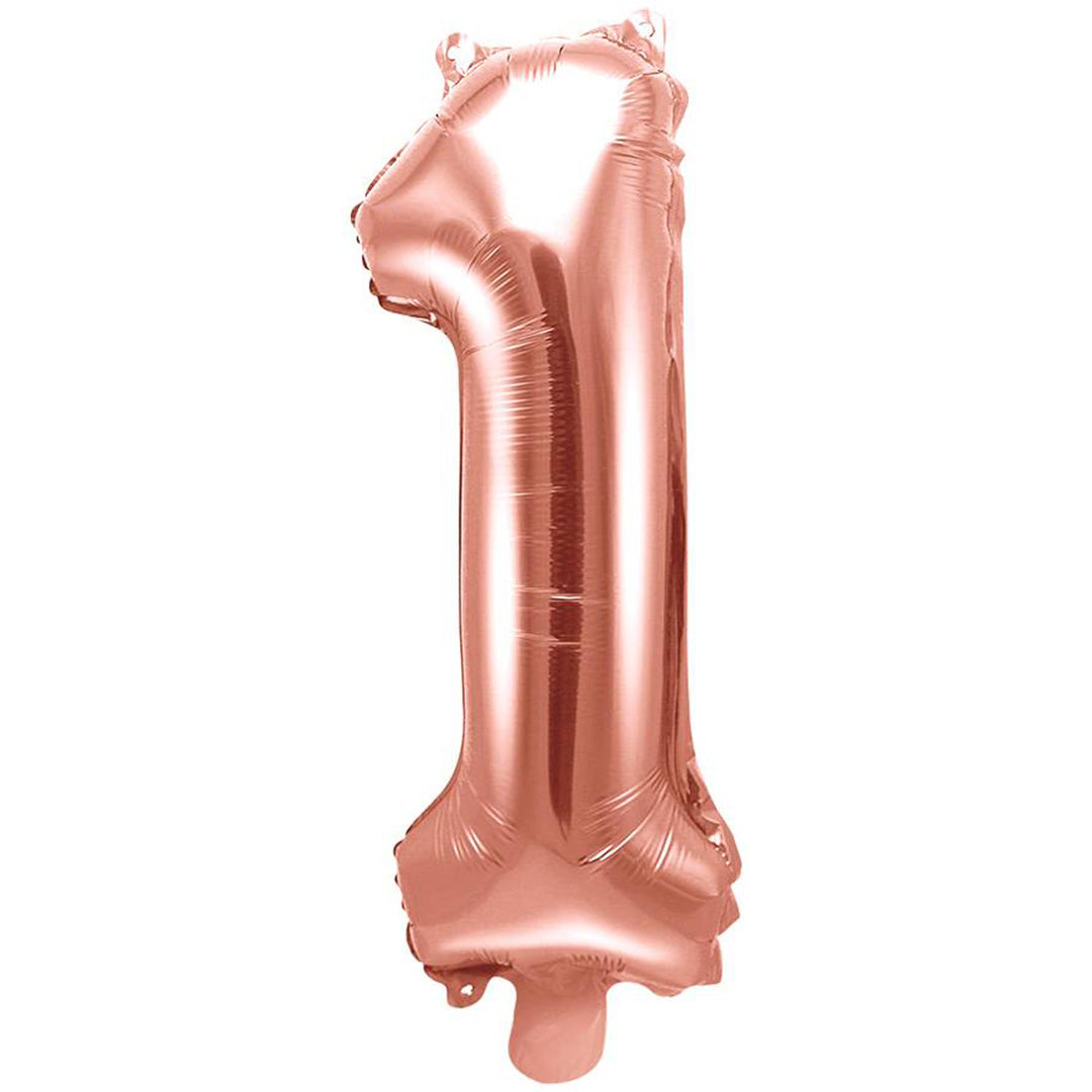 partydeco cijferballon 1 rose goud - 35 cm | FB10M-1-019R | 1