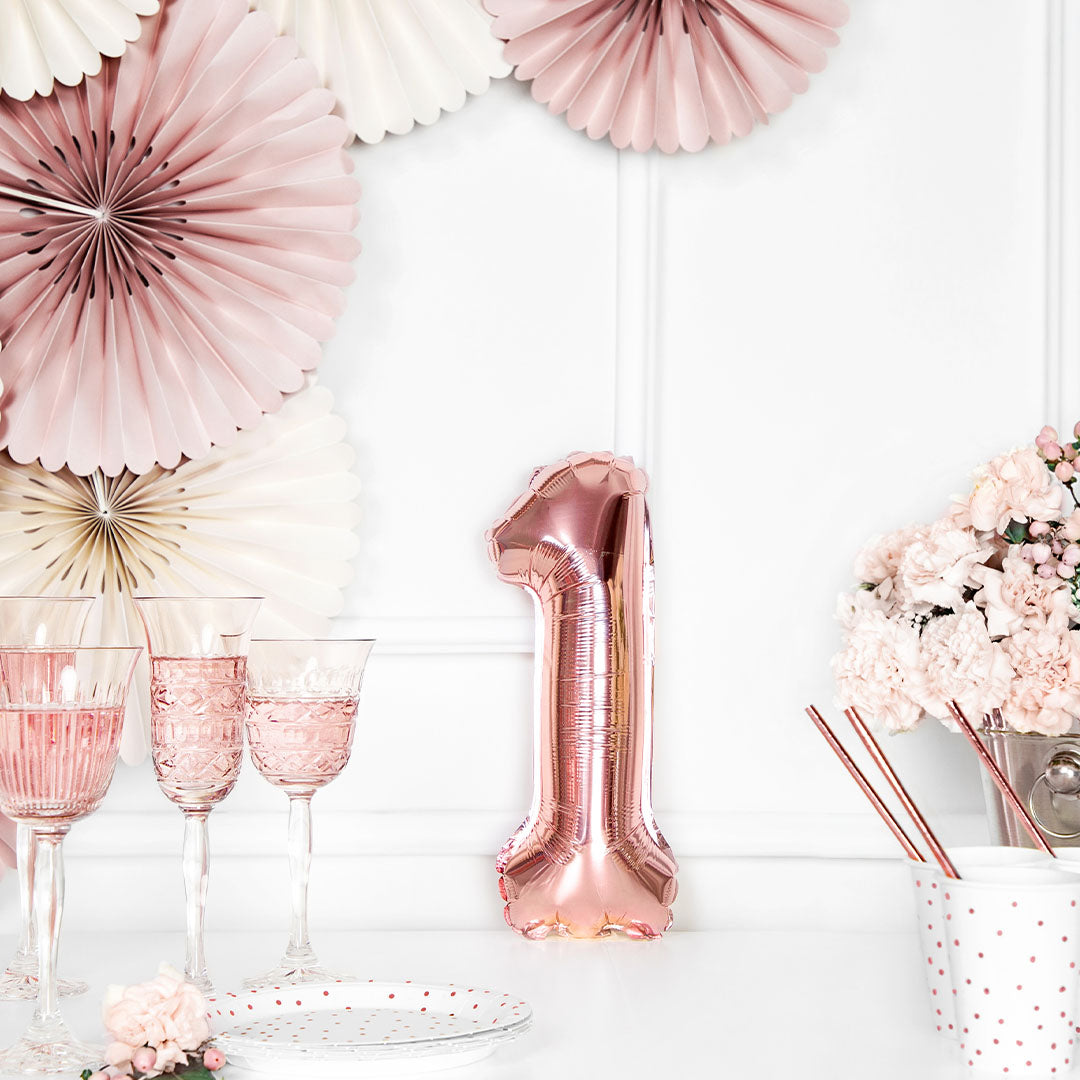 partydeco cijferballon 1 rose goud - 35 cm