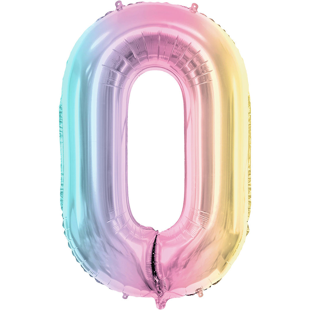 partydeco cijferballon 0 pastel regenboog - 86 cm | FB1M-0-000P | 1