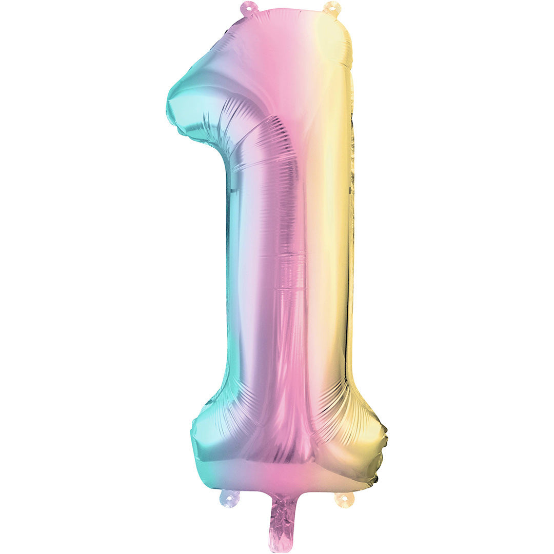 partydeco cijferballon 1 pastel regenboog - 86 cm | FB1M-1-000P | 1