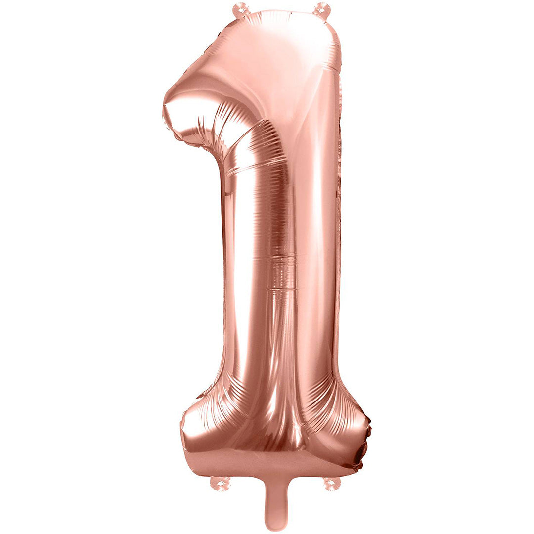 partydeco cijferballon 1 rose goud - 86 cm | FB1M-1-019R | 1