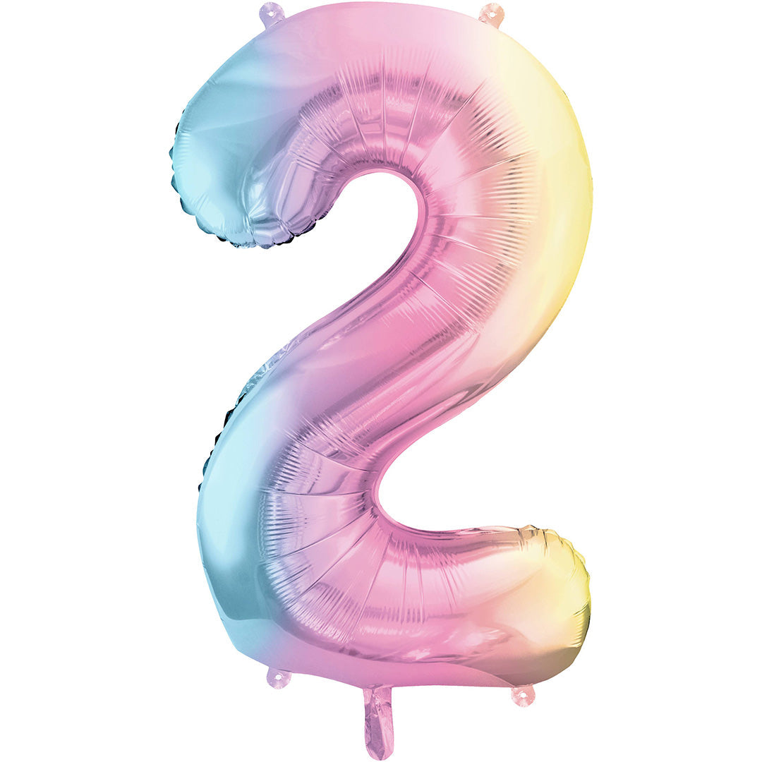 partydeco cijferballon 2 pastel regenboog - 86 cm | FB1M-2-000P | 1