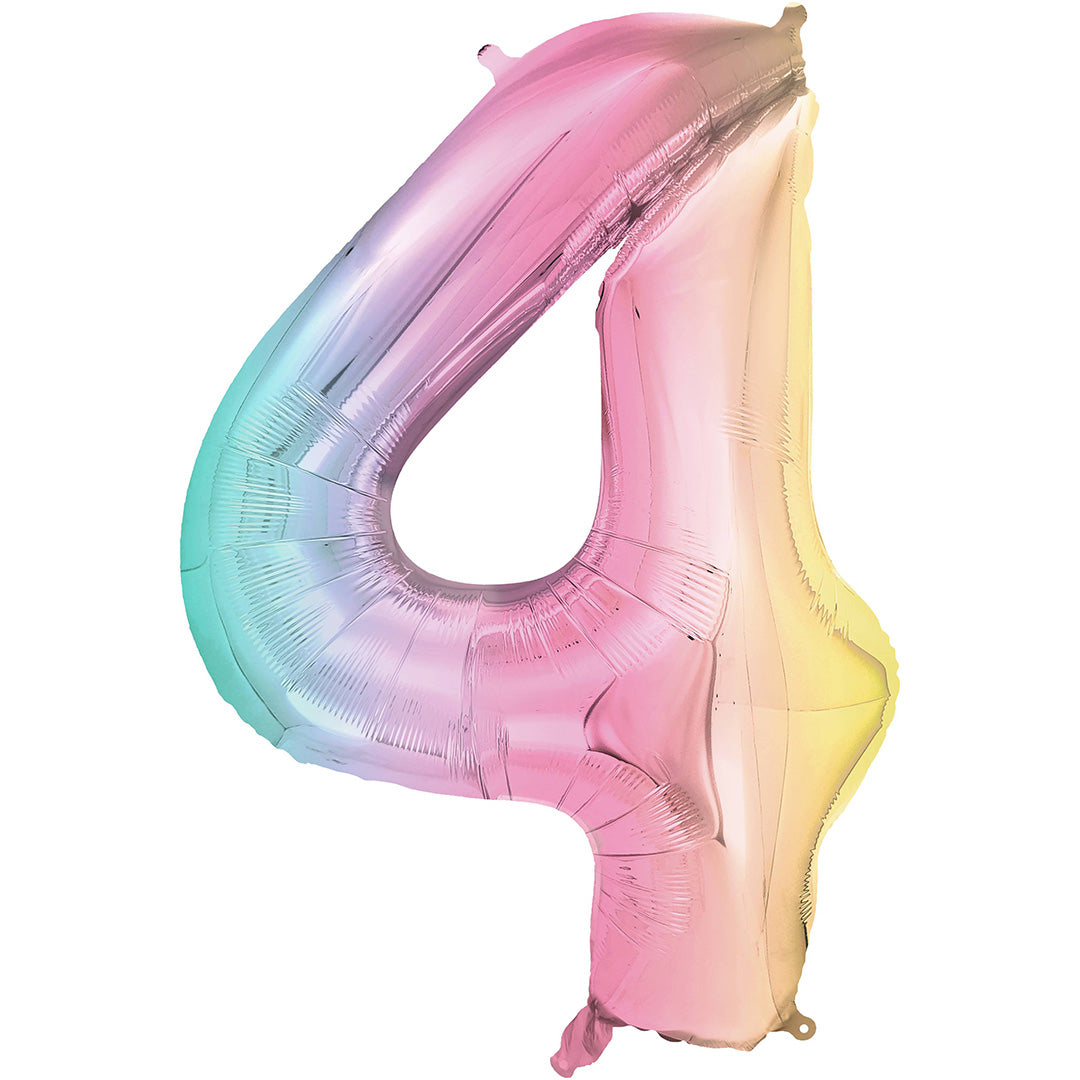 partydeco cijferballon 4 pastel regenboog - 86 cm | FB1M-4-000P | 1