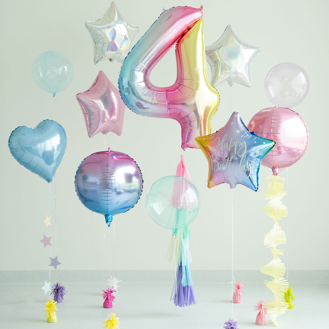 partydeco cijferballon 4 pastel regenboog - 86 cm | FB1M-4-000P | 2