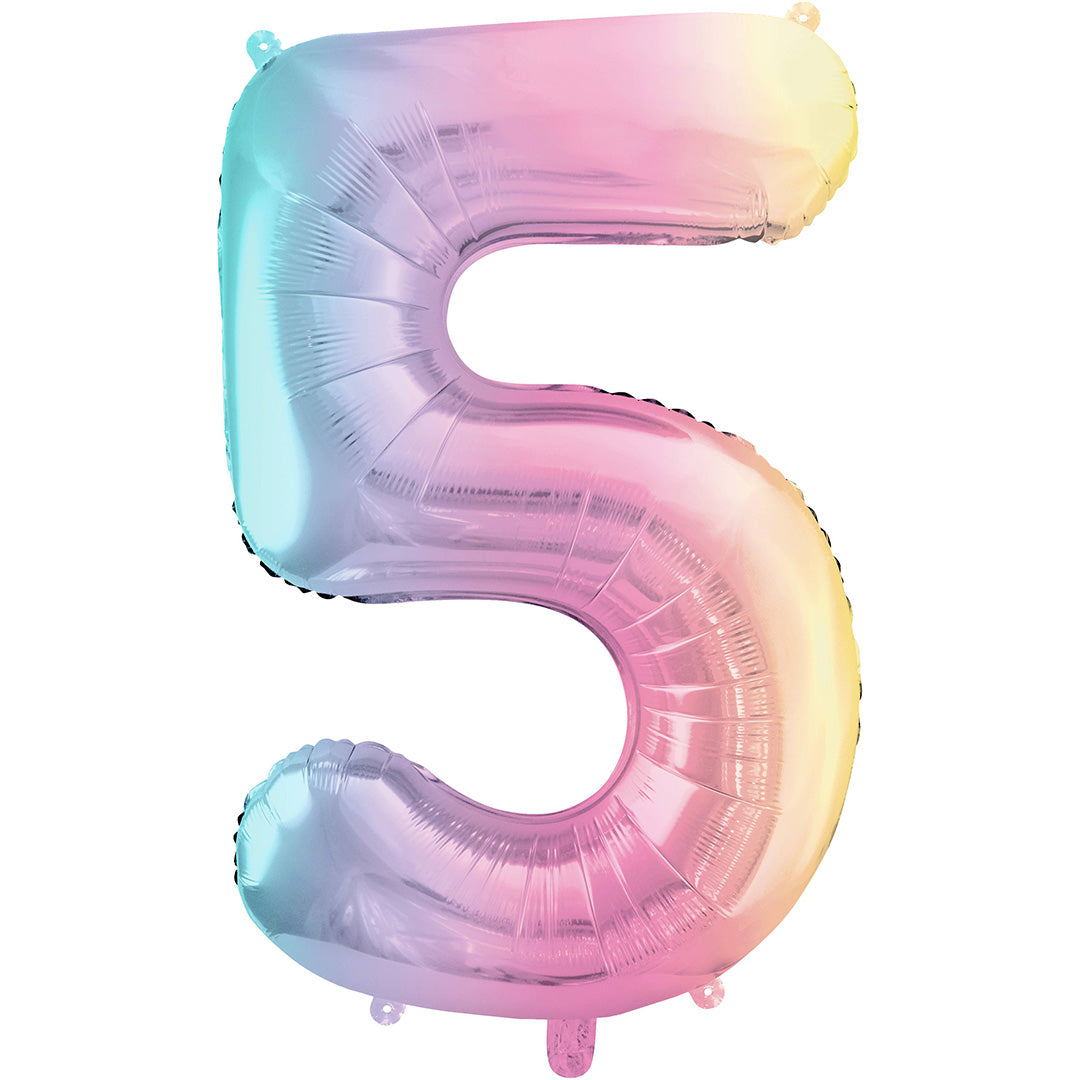 partydeco cijferballon 5 pastel regenboog - 86 cm | FB1M-5-000P | 1