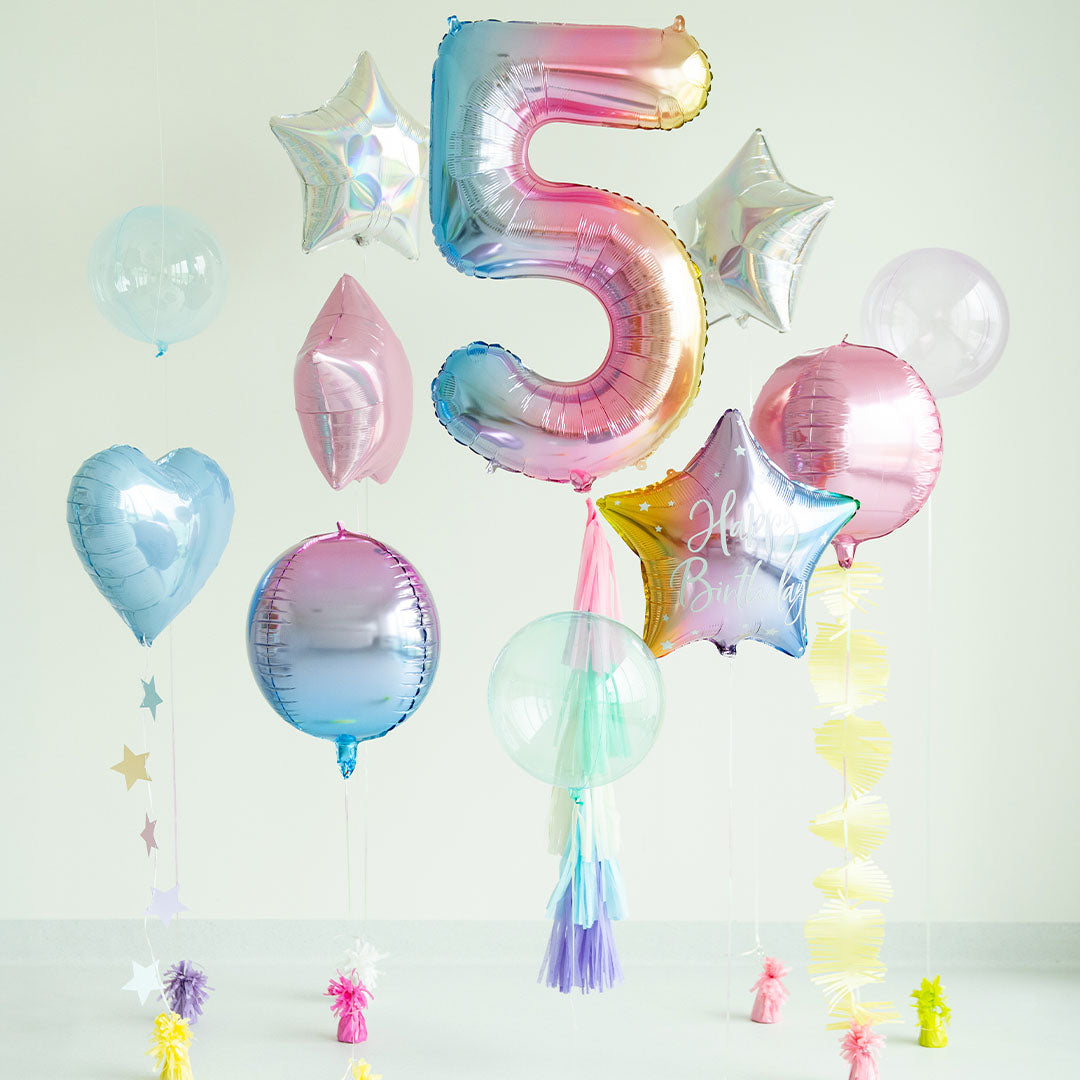 partydeco cijferballon 5 pastel regenboog - 86 cm | FB1M-5-000P | 2