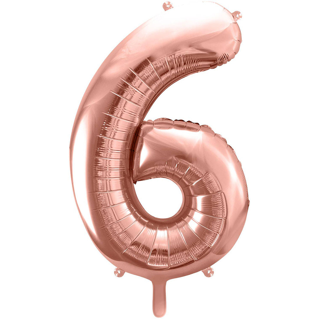 partydeco cijferballon 6 rose goud - 86 cm | FB1M-6-019R | 1