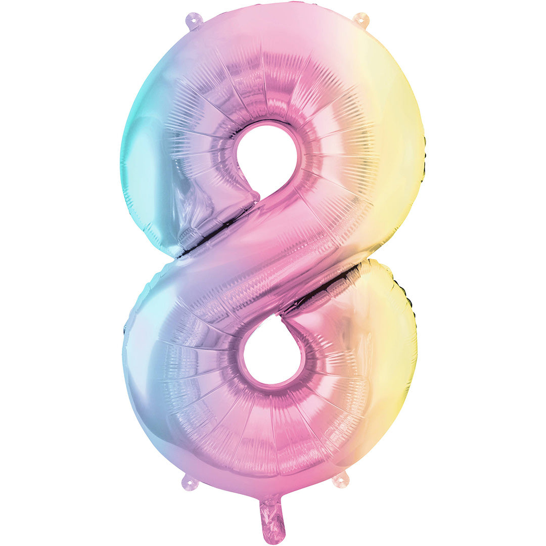 partydeco cijferballon 8 pastel regenboog - 86 cm | FB1M-8-000P | 1
