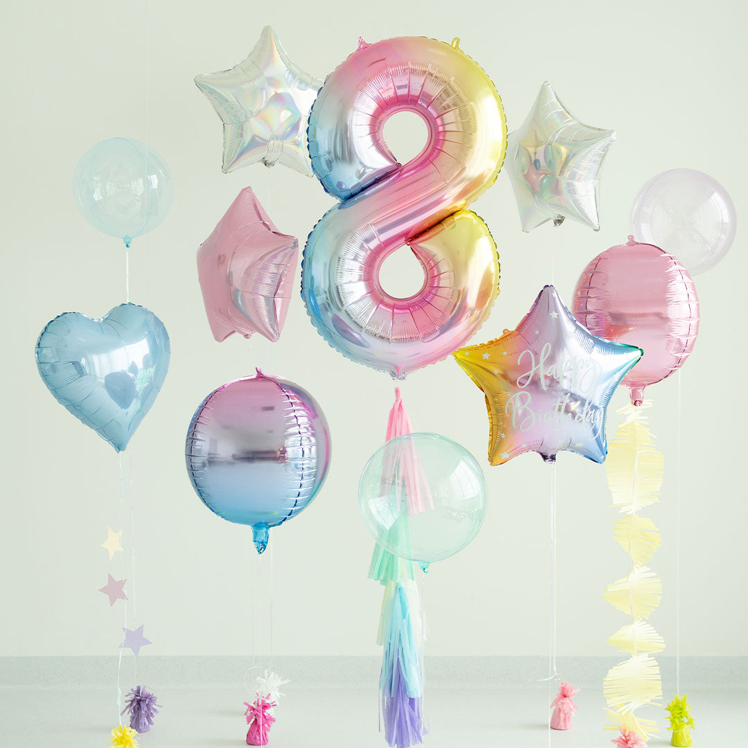 partydeco cijferballon 8 pastel regenboog - 86 cm | FB1M-8-000P | 2