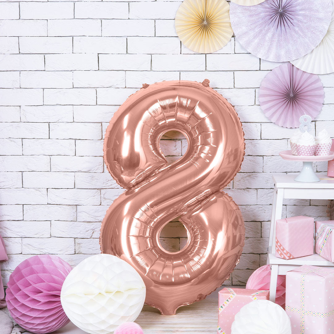 partydeco cijferballon 8 rose goud - 86 cm | FB1M-8-019R | 2