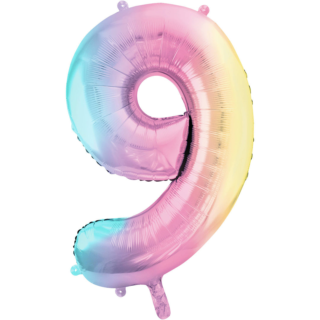partydeco cijferballon 9 pastel regenboog - 86 cm | FB1M-9-000P | 1