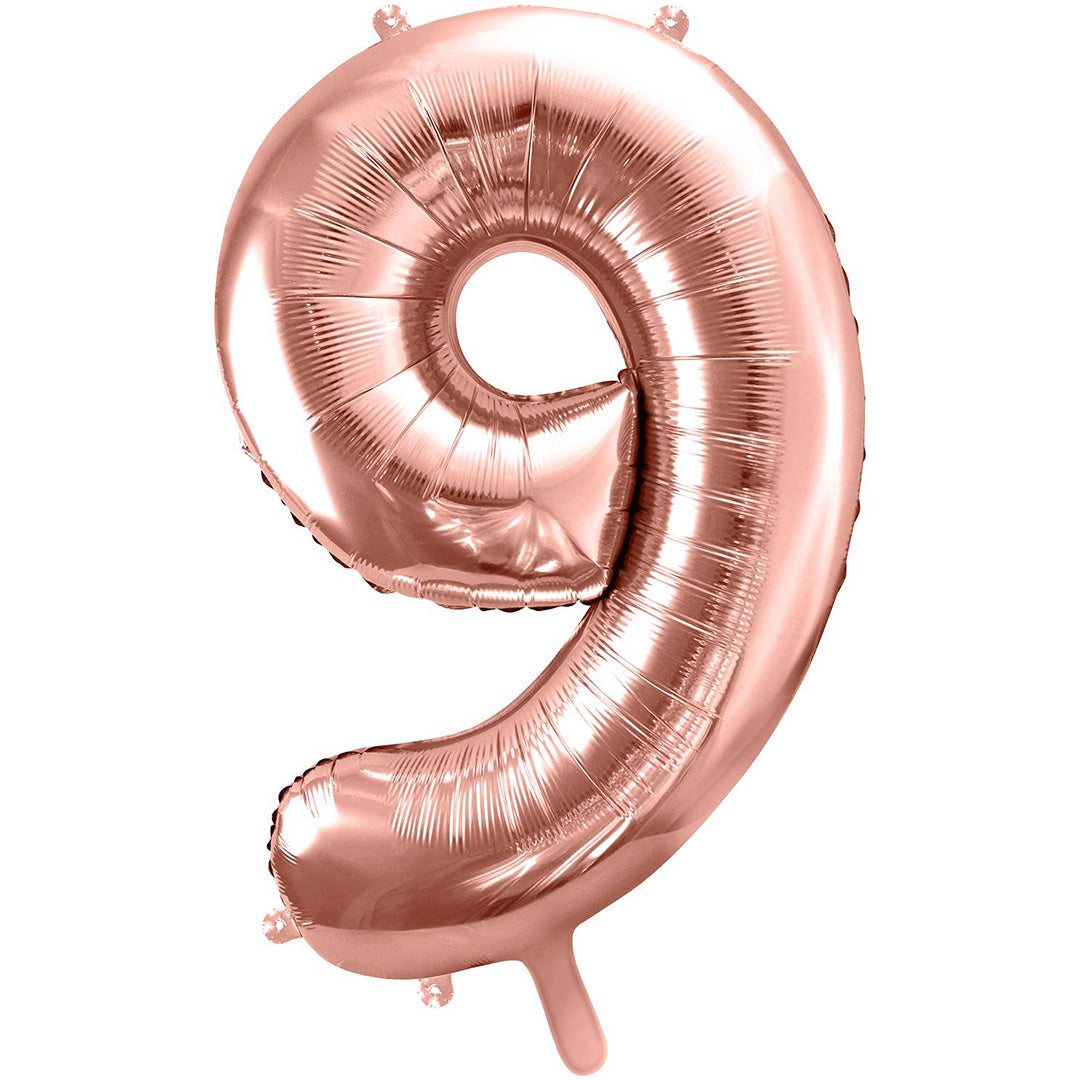 partydeco cijferballon 9 rose goud - 86 cm | FB1M-9-019R | 1