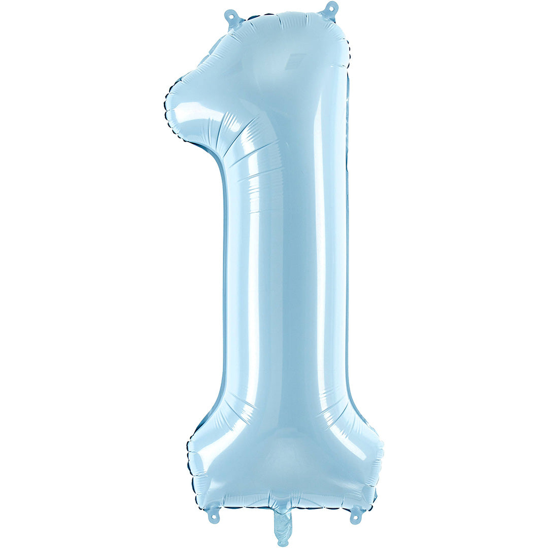 partydeco cijferballon 1 licht blauw - 86 cm | FB1P-1-001J | 1