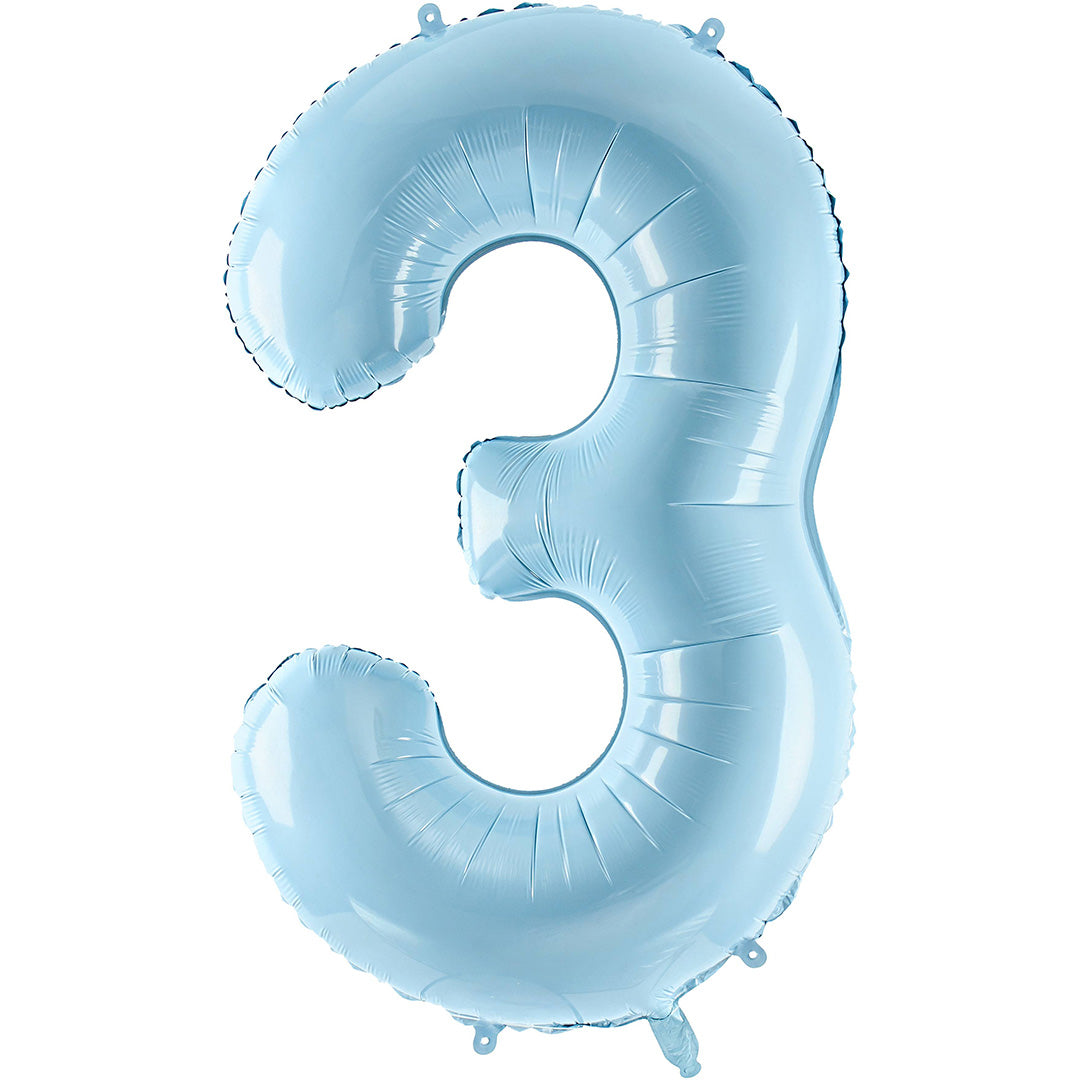 partydeco cijferballon 3 licht blauw - 86 cm | FB1P-3-001J | 1