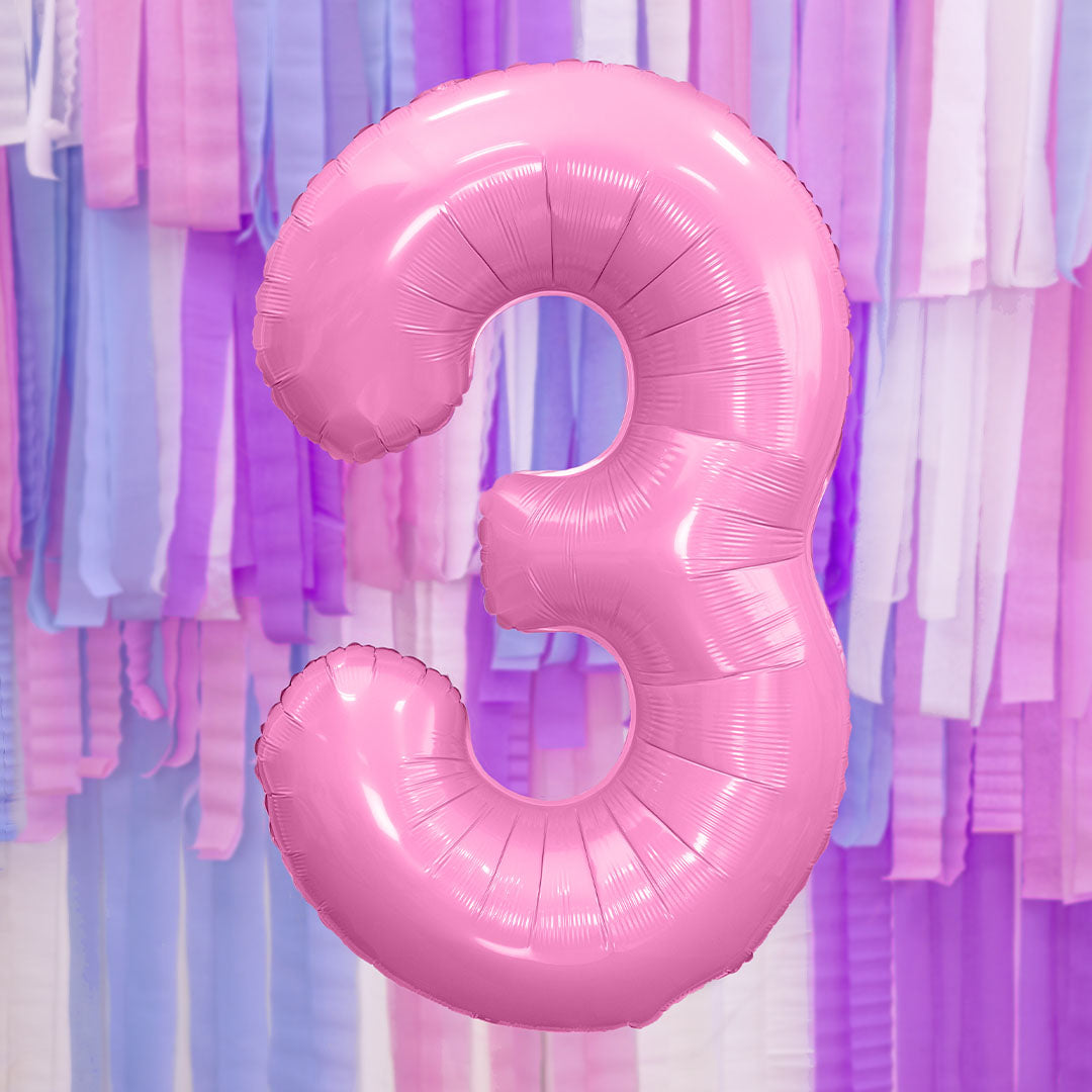 partydeco cijferballon 3 roze - 86 cm | FB1P-3-081 | 2