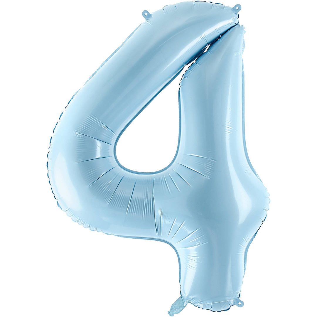 partydeco cijferballon 4 licht blauw - 86 cm | FB1P-4-001J | 1