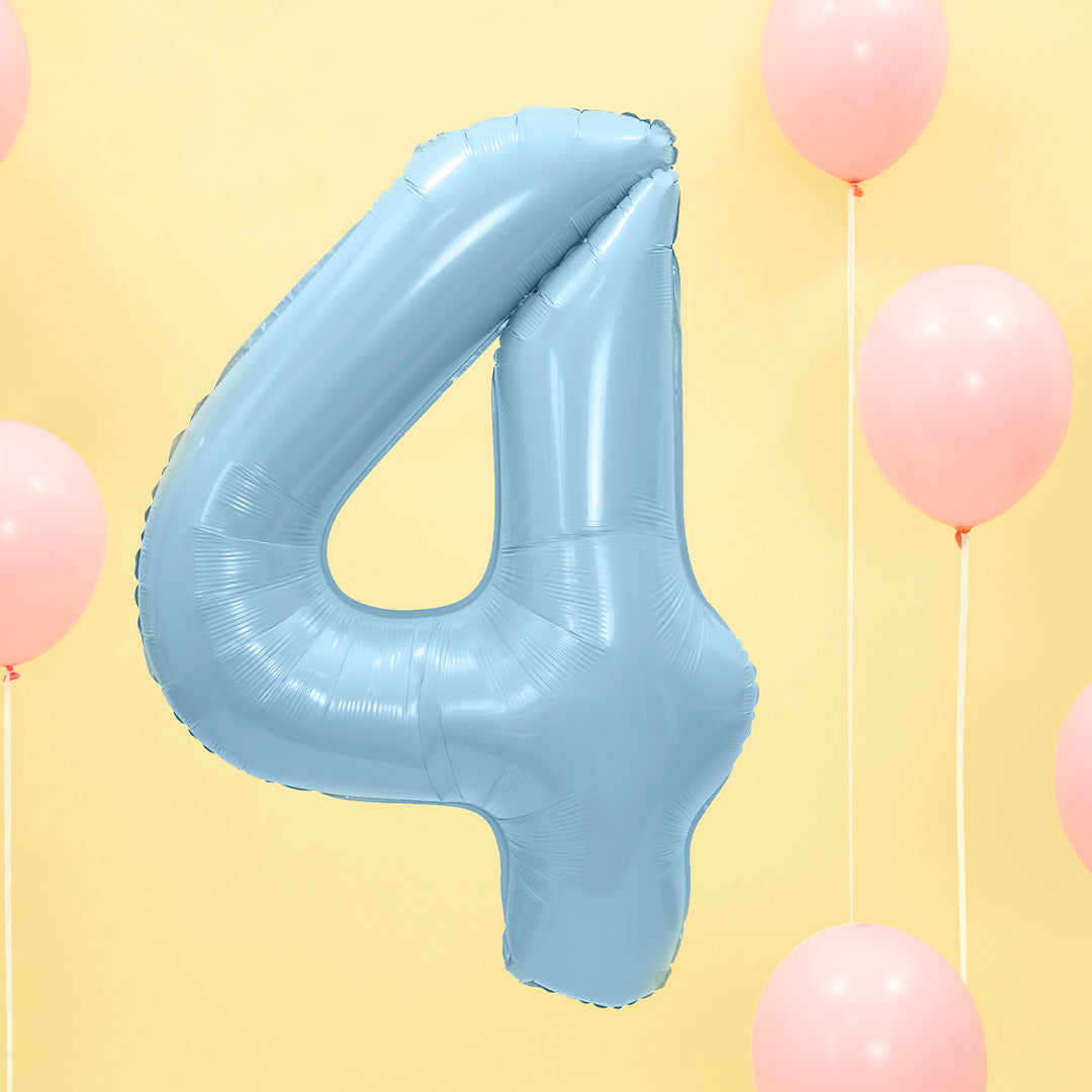 partydeco cijferballon 4 licht blauw - 86 cm | FB1P-4-001J | 2