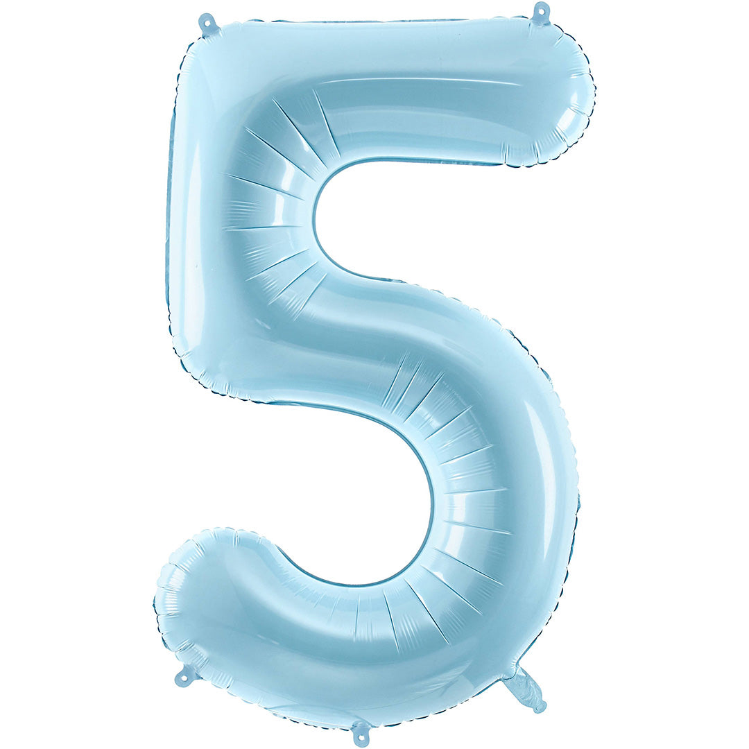 partydeco cijferballon 5 licht blauw - 86 cm | FB1P-5-001J | 1