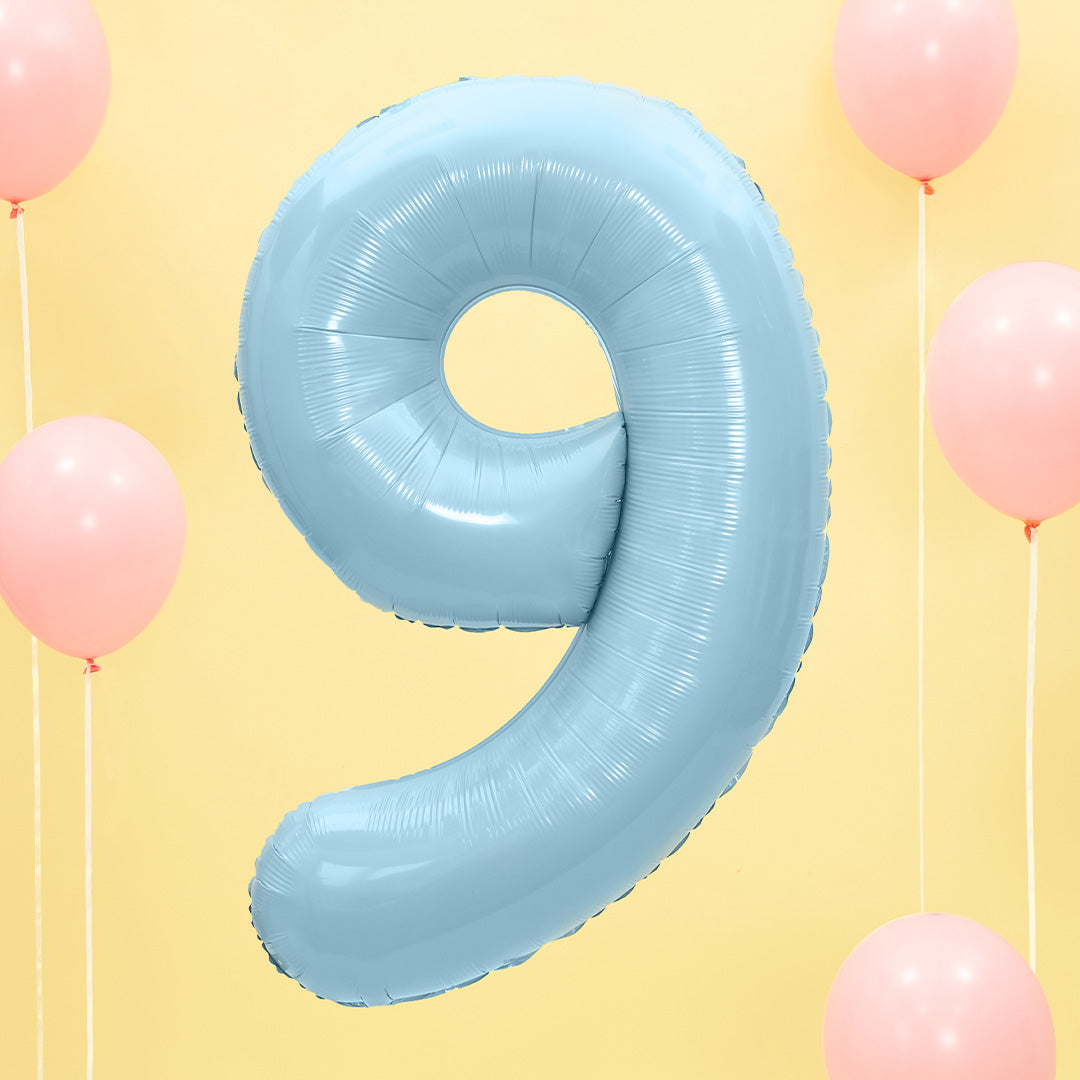 partydeco cijferballon 9 licht blauw - 86 cm | FB1P-9-001J | 2