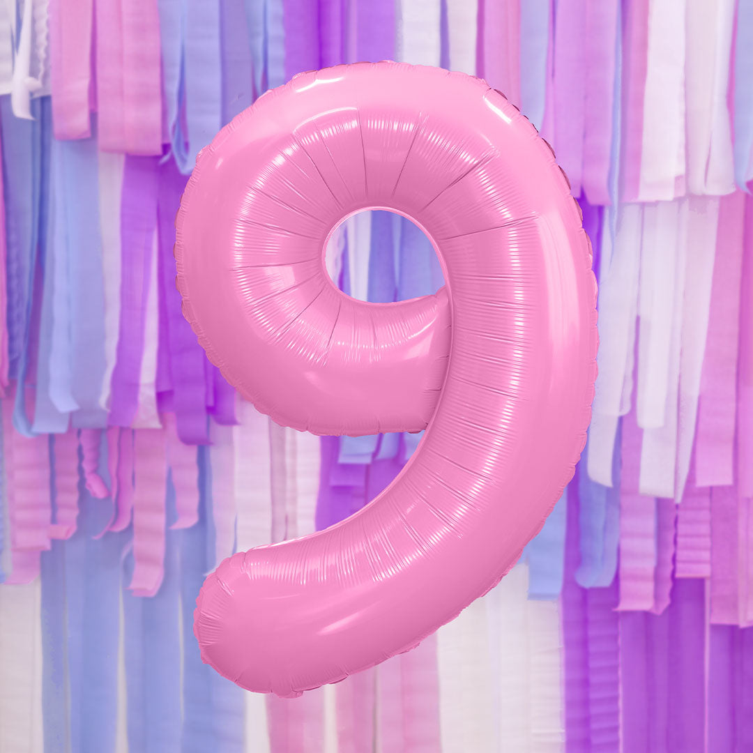 partydeco cijferballon 9 roze - 86 cm | FB1P-9-081 | 2