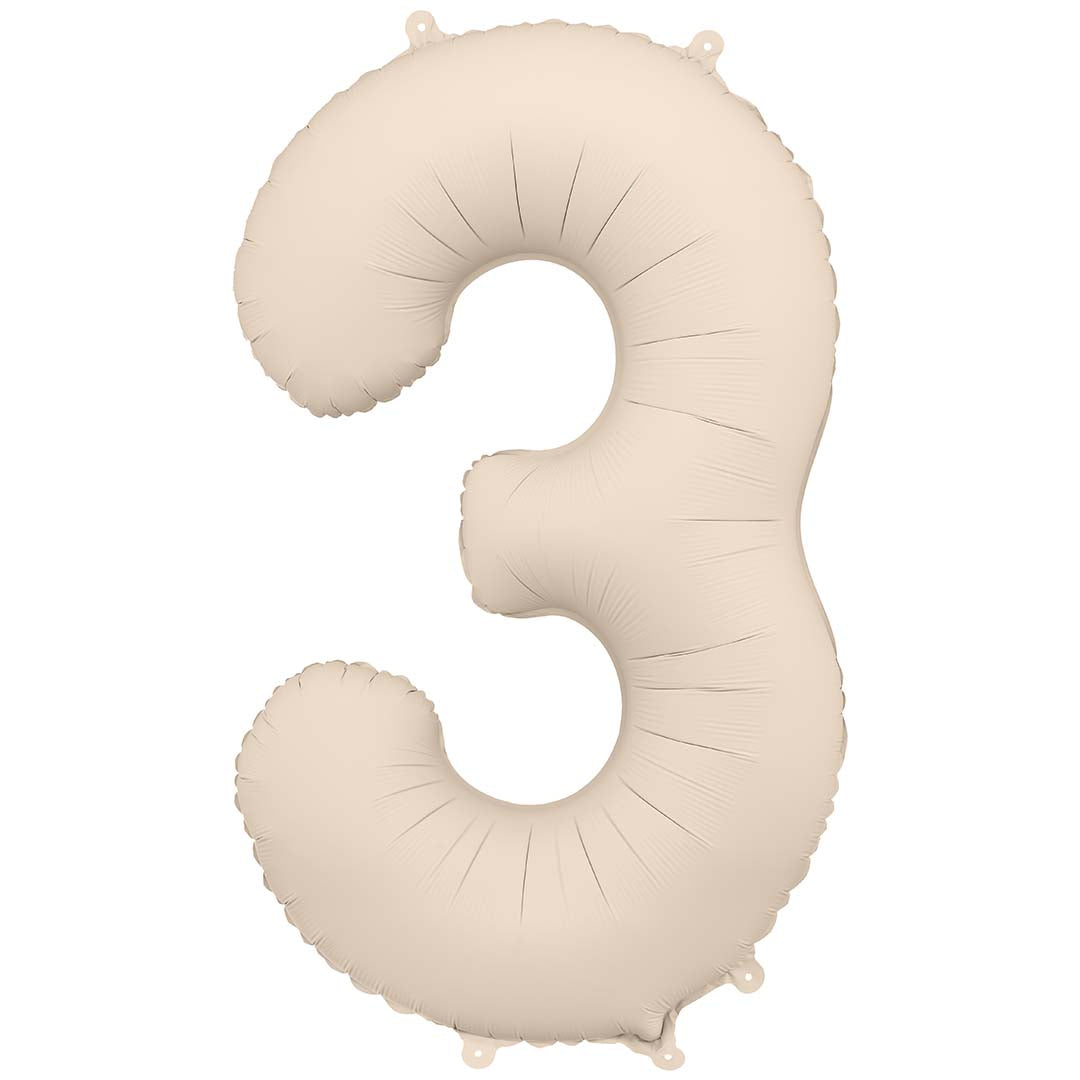 partydeco cijferballon 3 - beige - 86 cm | FB1T-3-013J | 1