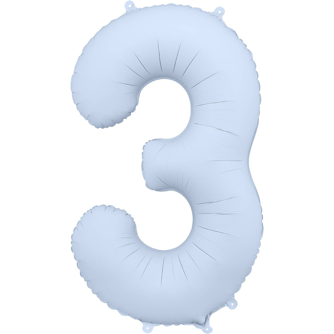 partydeco cijferballon 3 misty blauw - 86 cm | FB1T-3-093 | 1