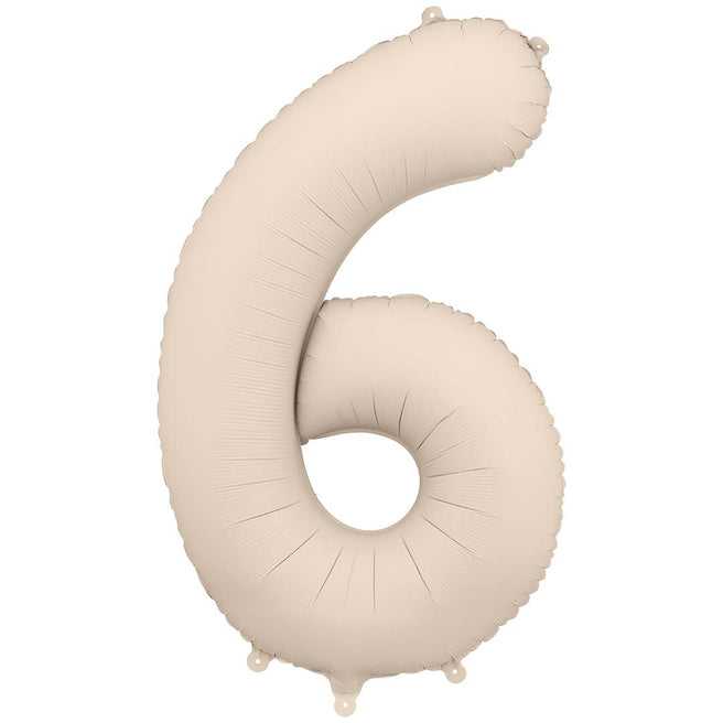 partydeco cijferballon 6 - beige - 86 cm | FB1T-6-013J | 1