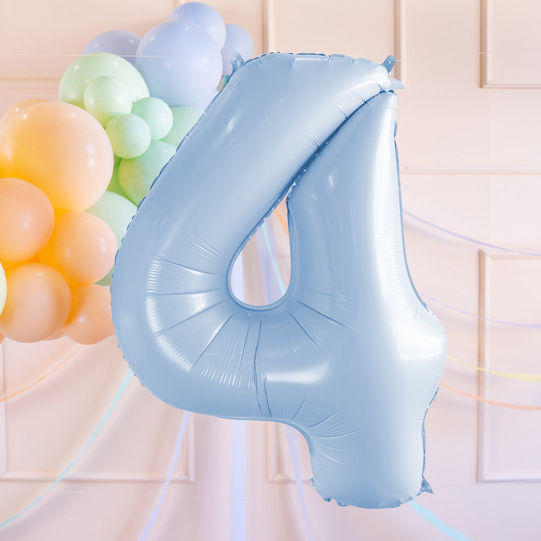 partydeco cijferballon 4 licht blauw - 72 cm | FB230P-4-001J | 2