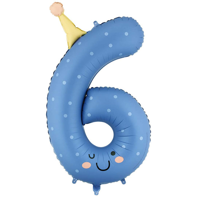 partydeco cijferballon 6 - blauw - 86 cm | FB411T-6 | 1