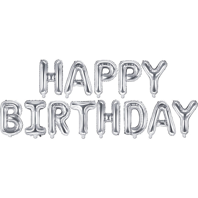 partydeco folieballon happy birthday - zilver - 340x35 cm | FB6M-018 | 1