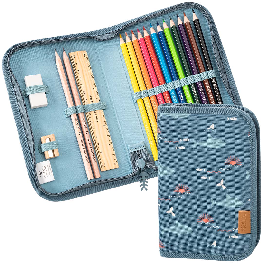 fresk etui met kleurpotloden - shark - 17-delig | FB950-88 | 