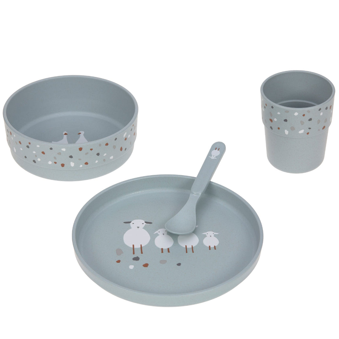 lässig serviesset tiny farmer - sheep-goose blue - 4-delig