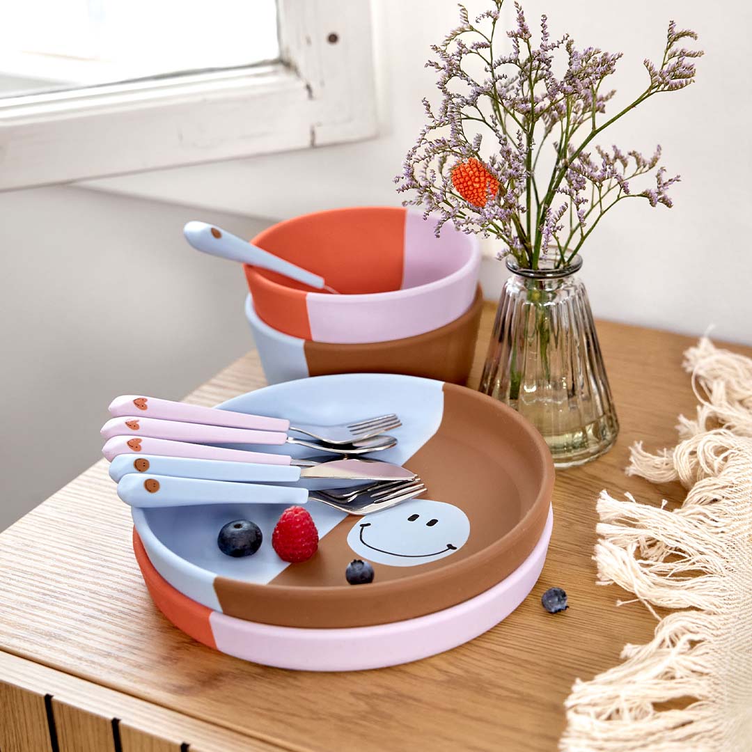 lässig kinderbestek met siliconen greep happy rascals - heart lavender - 3-delig | LAS1310010642 | 3