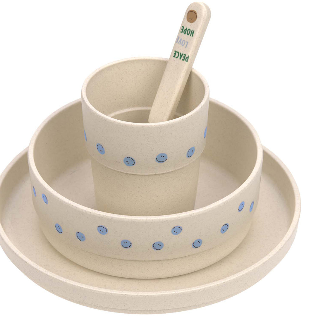 lässig serviesset happy rascals - smile sky blue - 4-delig