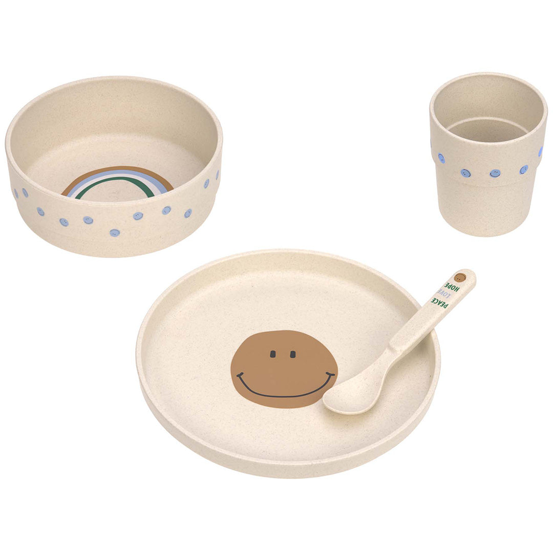 lässig serviesset happy rascals - smile sky blue - 4-delig