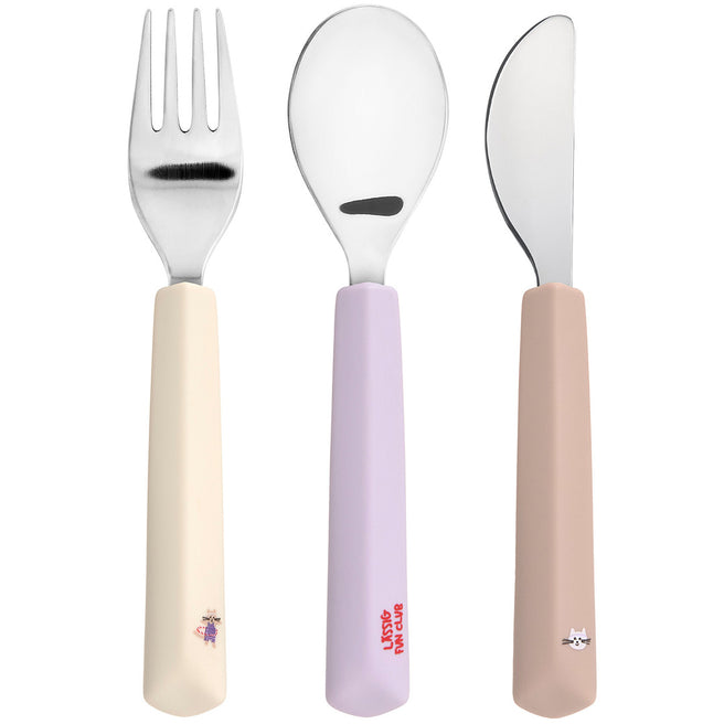 lässig kinderbestek met siliconen greep tiny team - cat - 3-delig