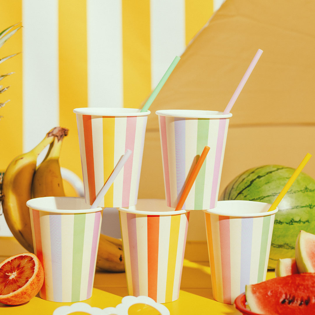 partydeco bekers gestreept - 6st