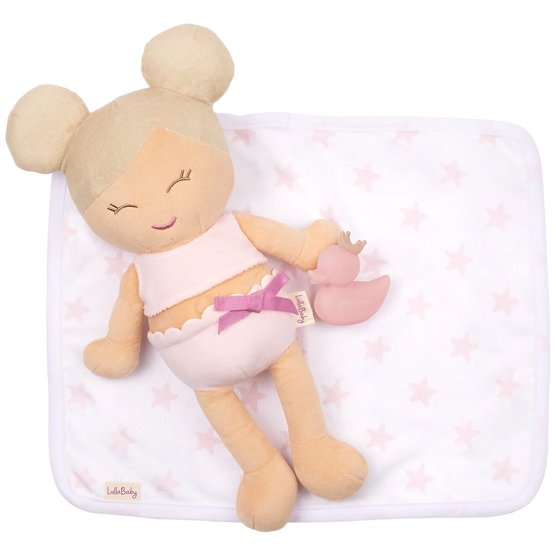 lullababy badpop pluche met accessoires - blond meisje - 15 cm | LBY7236 | 3