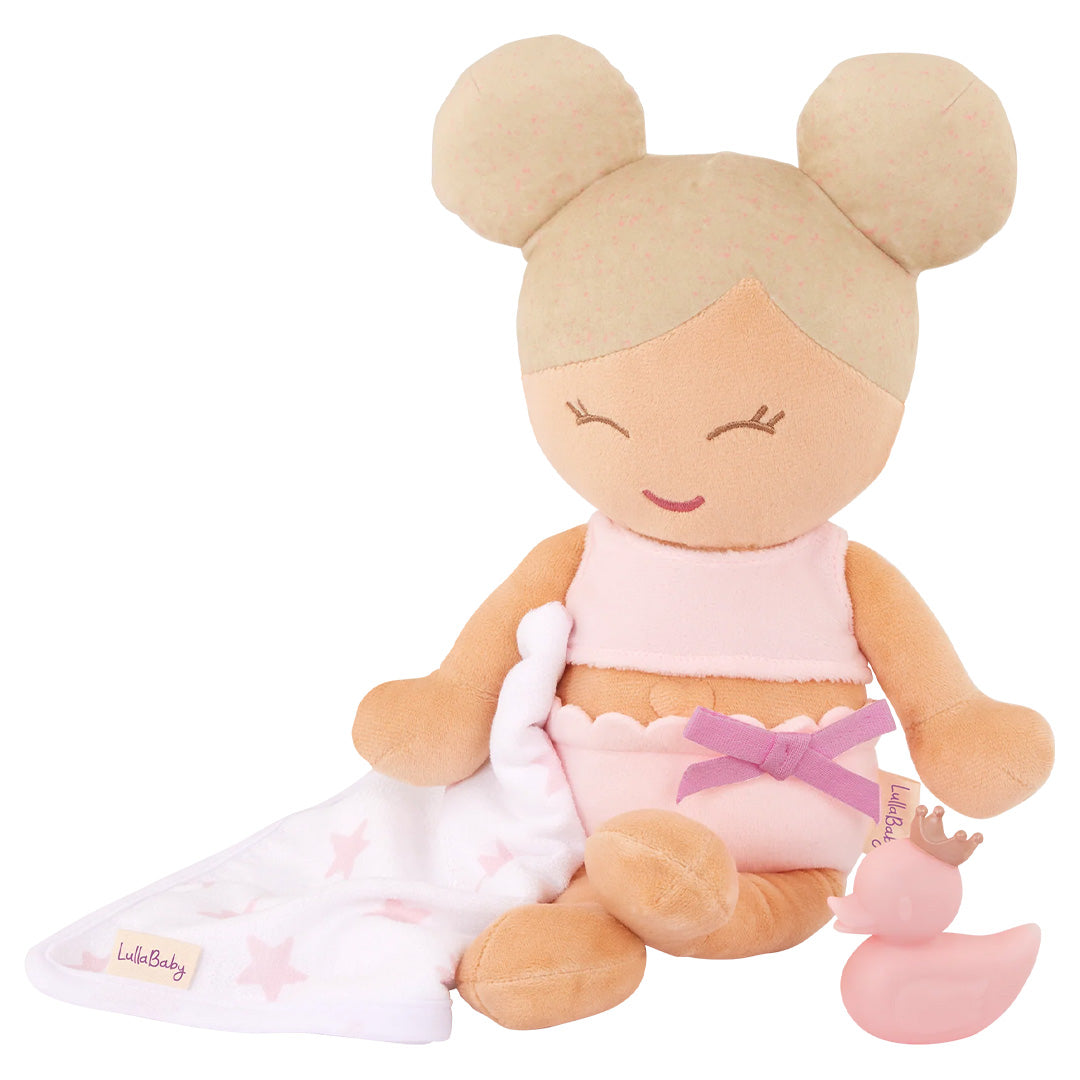 lullababy badpop pluche met accessoires - blond meisje - 15 cm | LBY7236 | 4