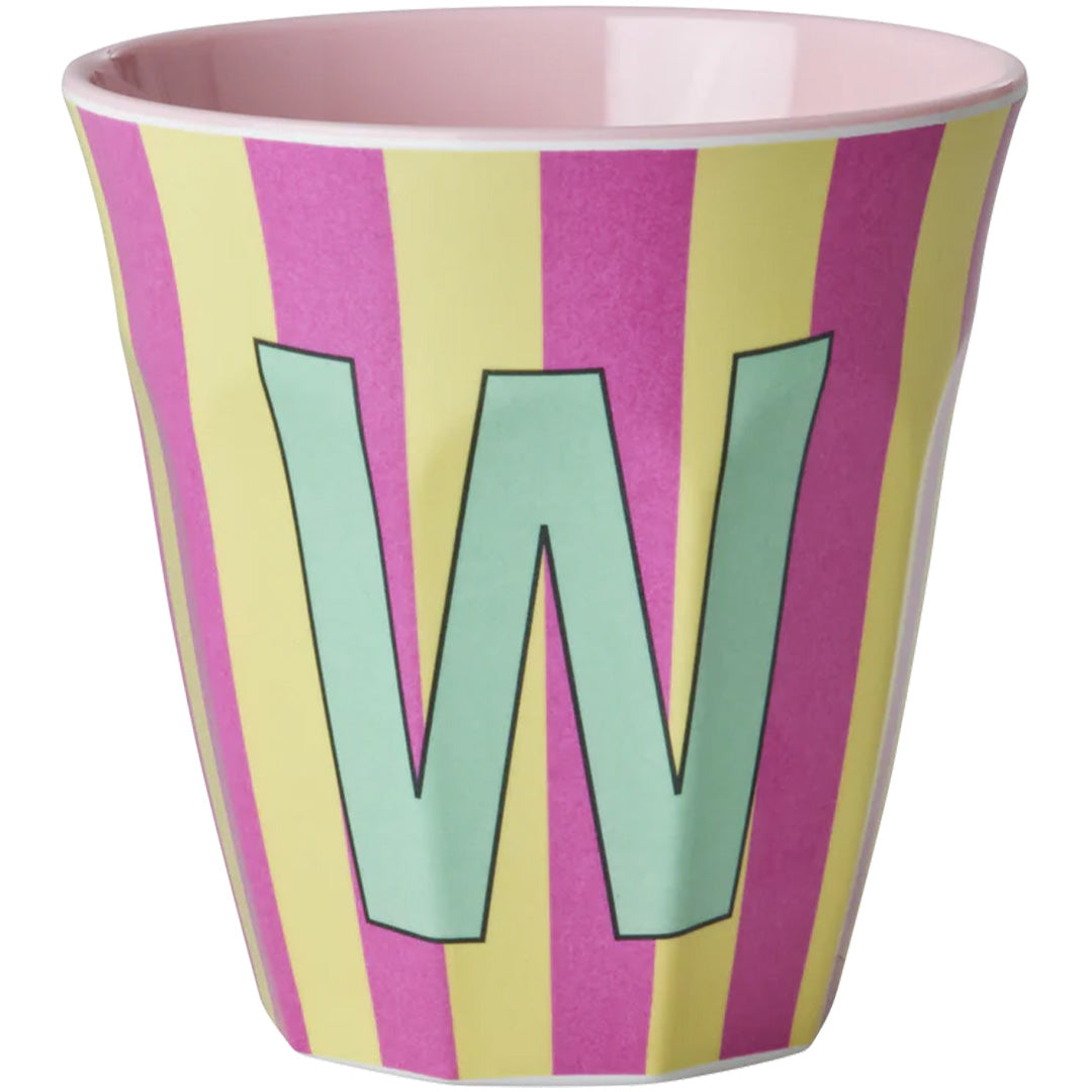 rice alfabetbeker W - streepjes - roze - 250 ml | MELCU-ALPSTRWI | 1