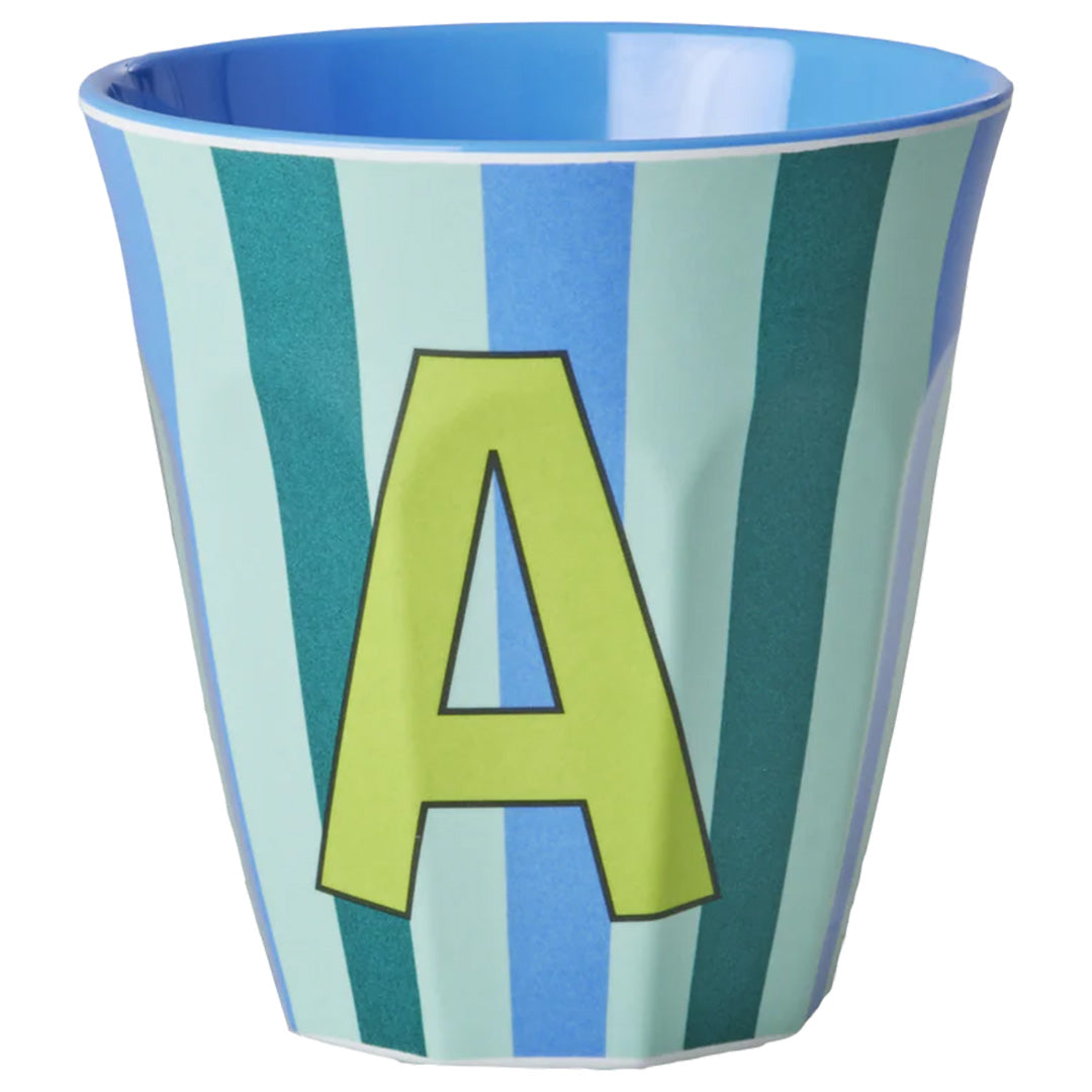rice alfabetbeker A - streepjes - blauw - 250 ml | MELCU-ALPSTRAB | 1