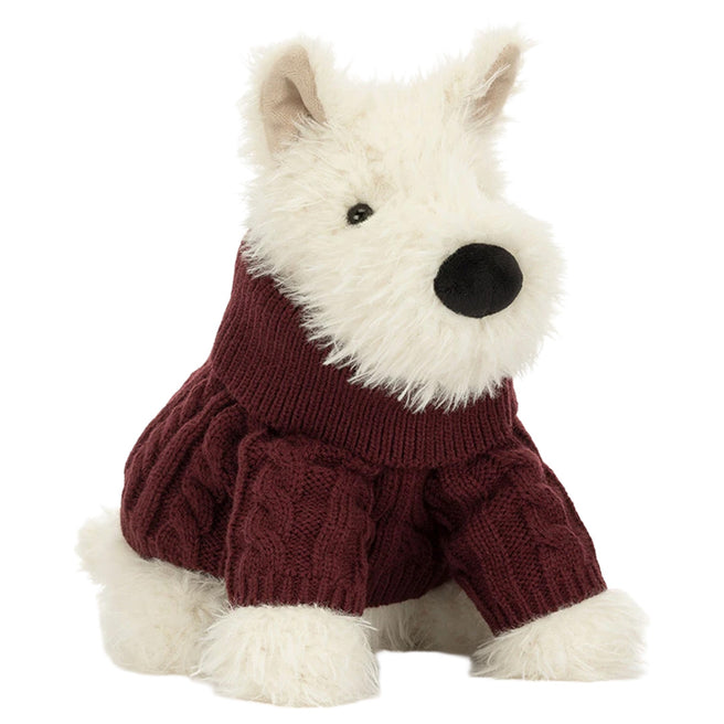 jellycat knuffelhond munro scottie dog - winter jumper - 25 cm | MUN2JUM | 