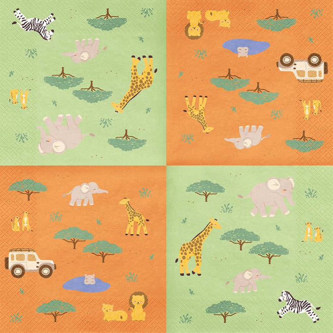 partydeco servetten safari - groen oranje - 12st | SP33-116 | 