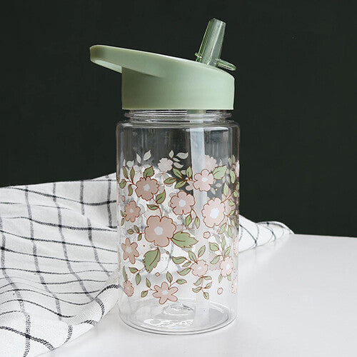 a little lovely company drinkfles met rietje - bloesem - groen - 450ml | DBBLSA45 | 4